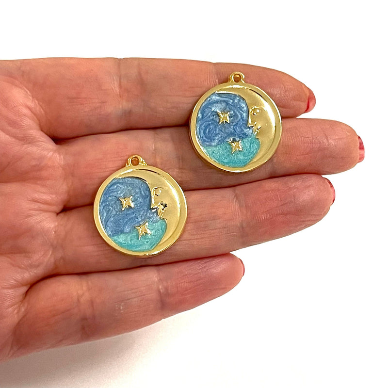 24Kt Gold Plated Moon&Stars Charms, 2 pcs in a pack