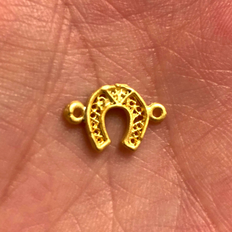 24Kt Matte Gold Plated Brass Horse Shoe Connector Charms, 10pcs in a pack