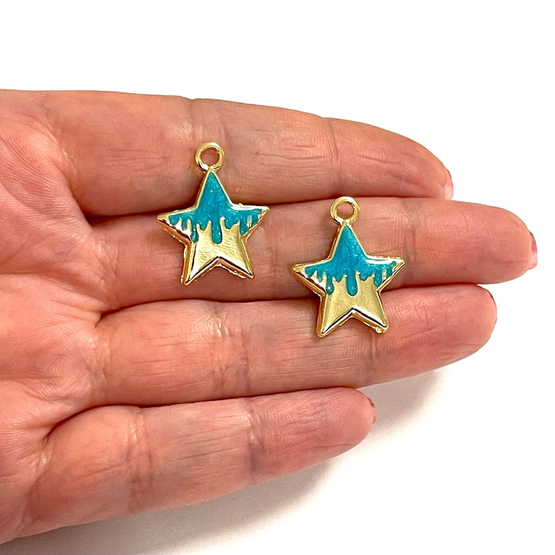 24Kt Gold Plated Turquoise Enamelled Star Charms, 2 pcs in a pack