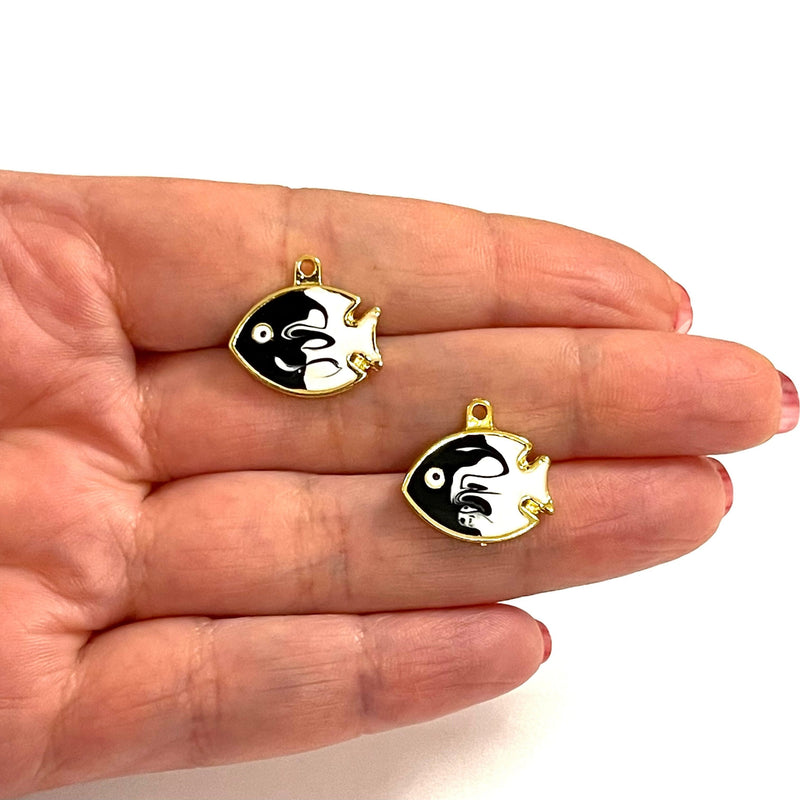 24Kt Gold Plated Enamelled Fish Charms, 2 pcs in a pack