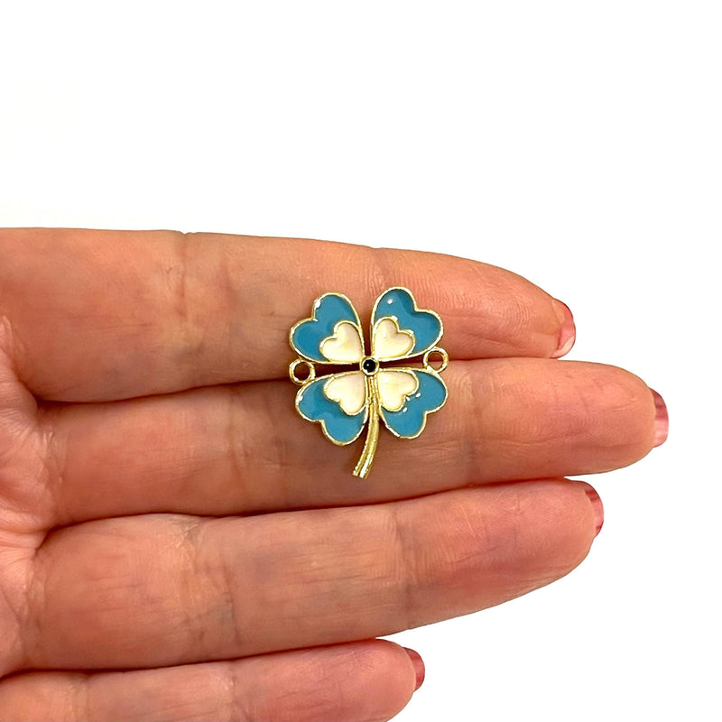 24Kt Gold Plated Enamelled Clover Connector Charm