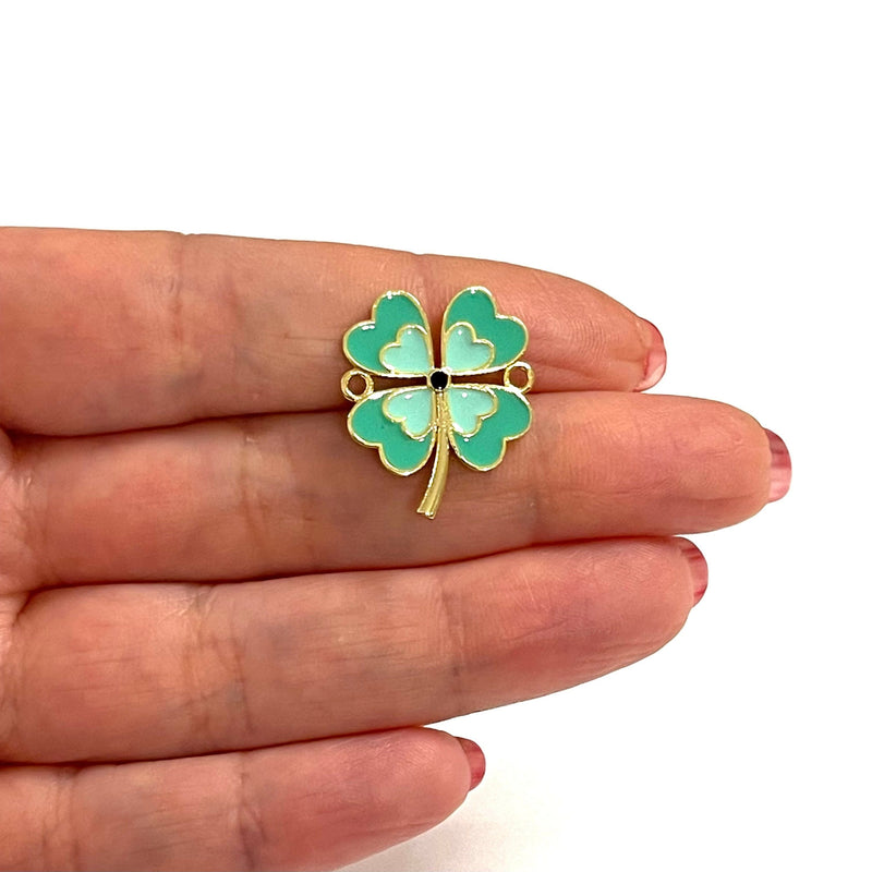 24Kt Gold Plated Enamelled Clover Connector Charm