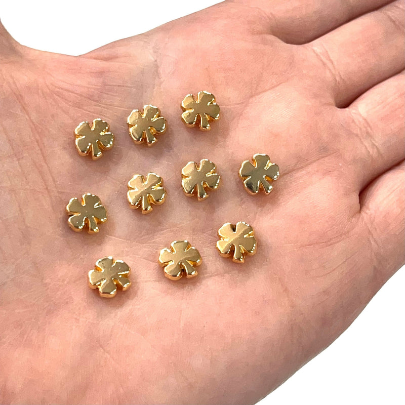 24Kt Gold Plated Clover Spacer Charms, 10 pcs in a pack,