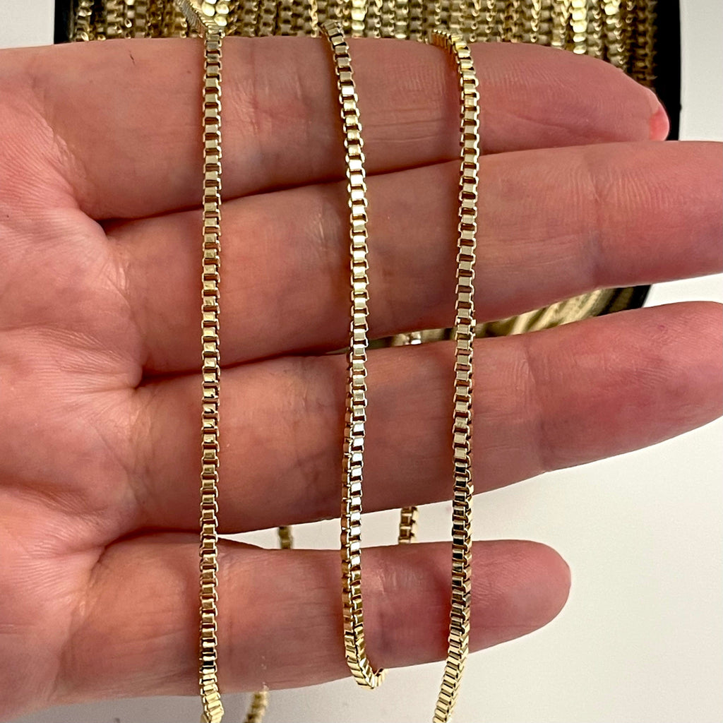 100 Meters Bulk 1,5X2mm outlet 24Kt Gold Plated Brass Cable Chain, Gold Plated Soldered Chain