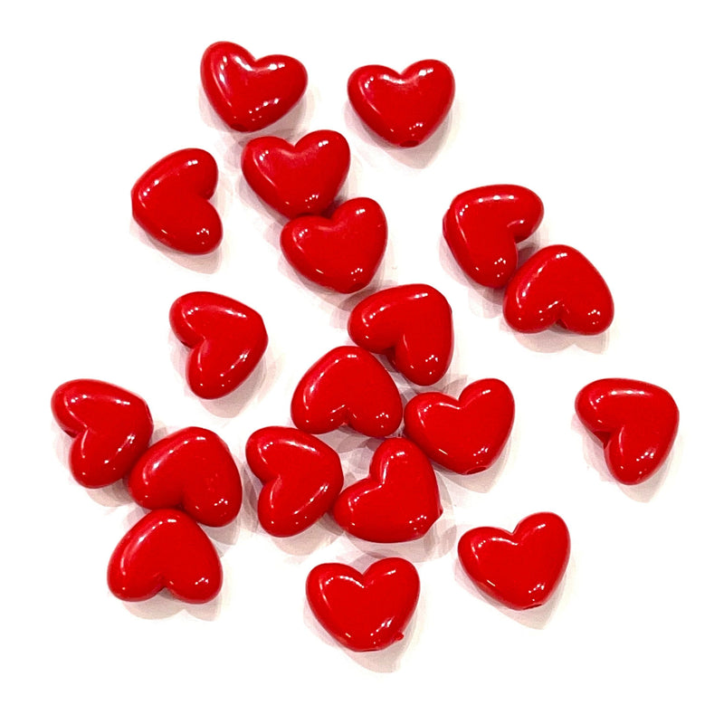 14mm Acrylic Red Heart Beads, 50 gr Pack, Approx 85 Beads