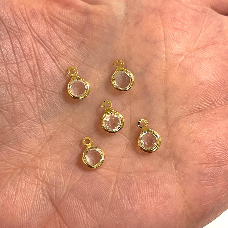 24Kt Gold Plated 6mm Clear Cubic Zirconia Charms, 5 pcs in a pack