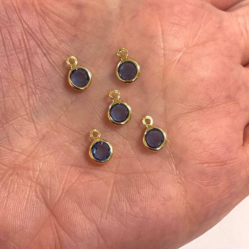 24Kt Gold Plated 6mm Sapphire Cubic Zirconia Charms, 5 pcs in a pack