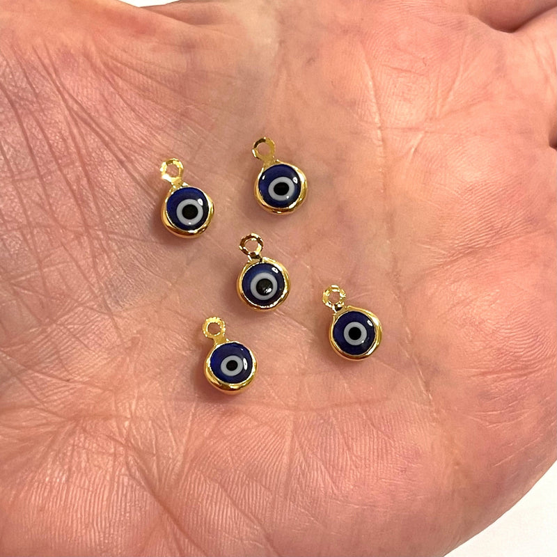 24Kt Gold Plated 6mmNavy Glass Evil Eye Charms, 5 pcs in a pack