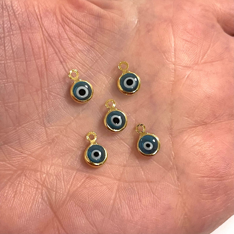 24Kt Gold Plated 6mm Blue Glass Evil Eye Charms, 5 pcs in a pack