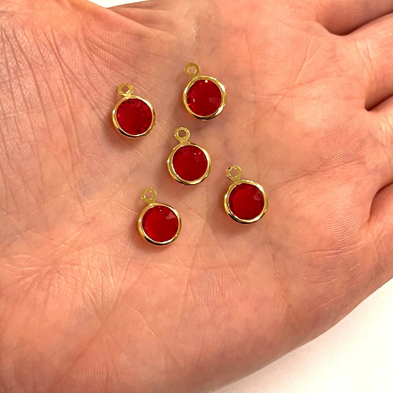 24Kt Gold Plated 8mm Red Cubic Zirconia Charms, 5 pcs in a pack