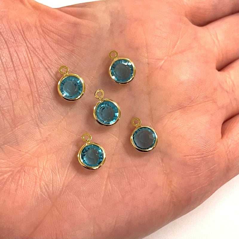 24Kt Gold Plated 8mm Blue Cubic Zirconia Charms, 5 pcs in a pack