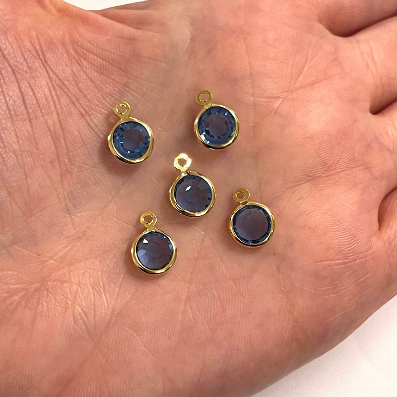 24Kt Gold Plated 8mm Sapphire Cubic Zirconia Charms, 5 pcs in a pack