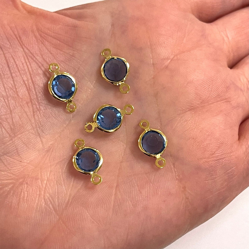 24Kt Gold Plated 8mm Sapphire Cubic Zirconia Connector Charms, 5 pcs in a pack