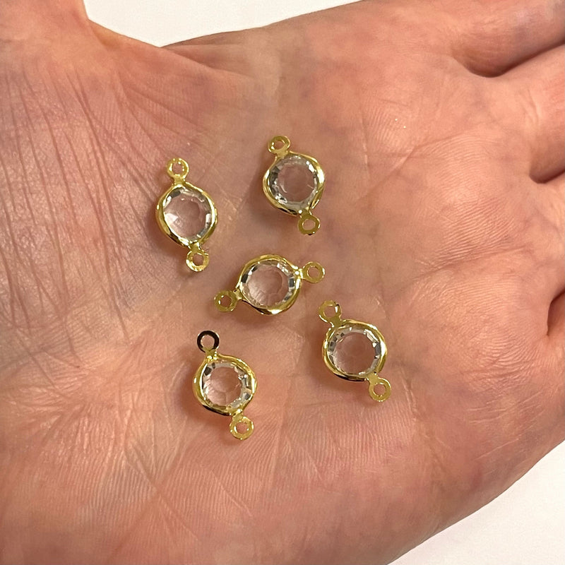 24Kt Gold Plated 8mm Clear Cubic Zirconia Connector Charms, 5 pcs in a pack