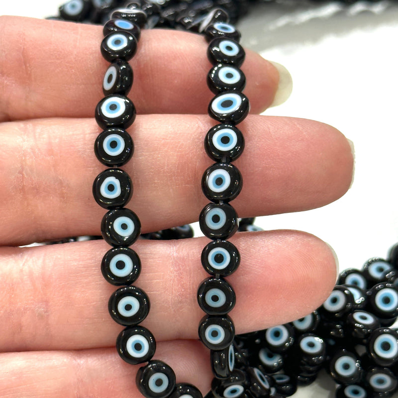 Evil Eye Beads, Strand of 65, Flat Round, 6mm Glass Beads, Lampwork Glass, Evil Eye Jewelry, Lampwork Beads, UK Beading Supply