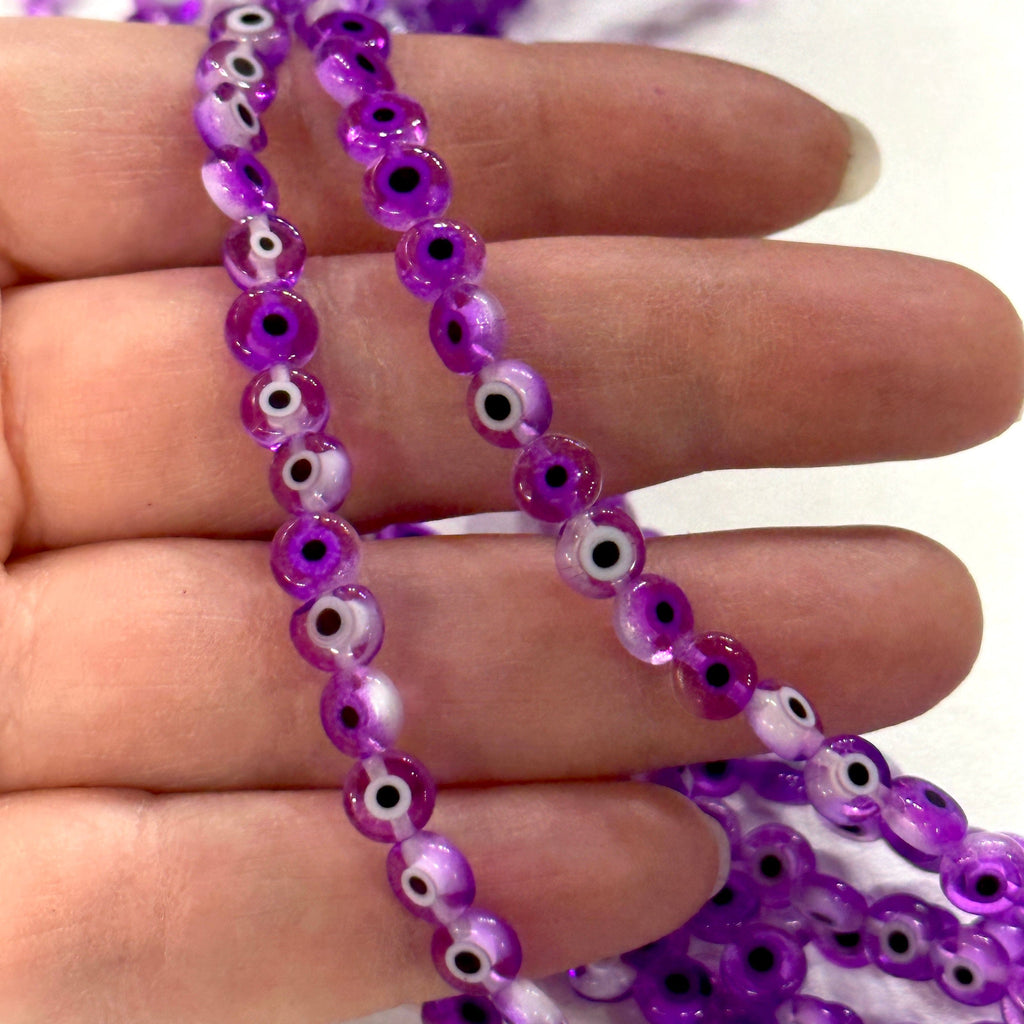 Evil Eye Beads, Strand of 65, Flat Round, 6mm Glass Beads