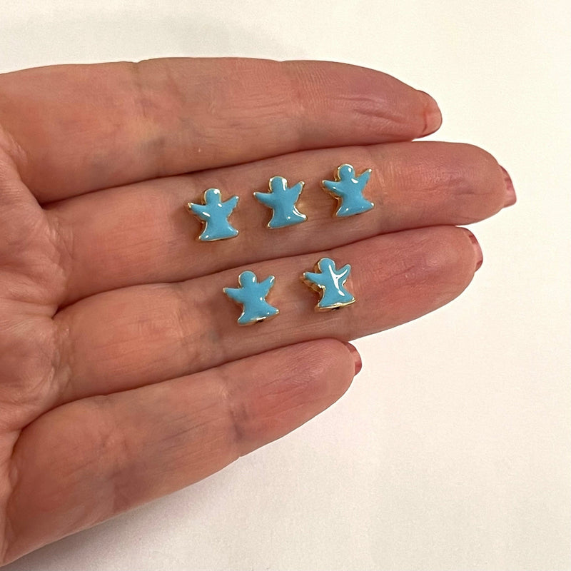 24Kt Gold Plated Sky Blue Enamelled Angel Spacer Charms, 5 Pcs in a Pack