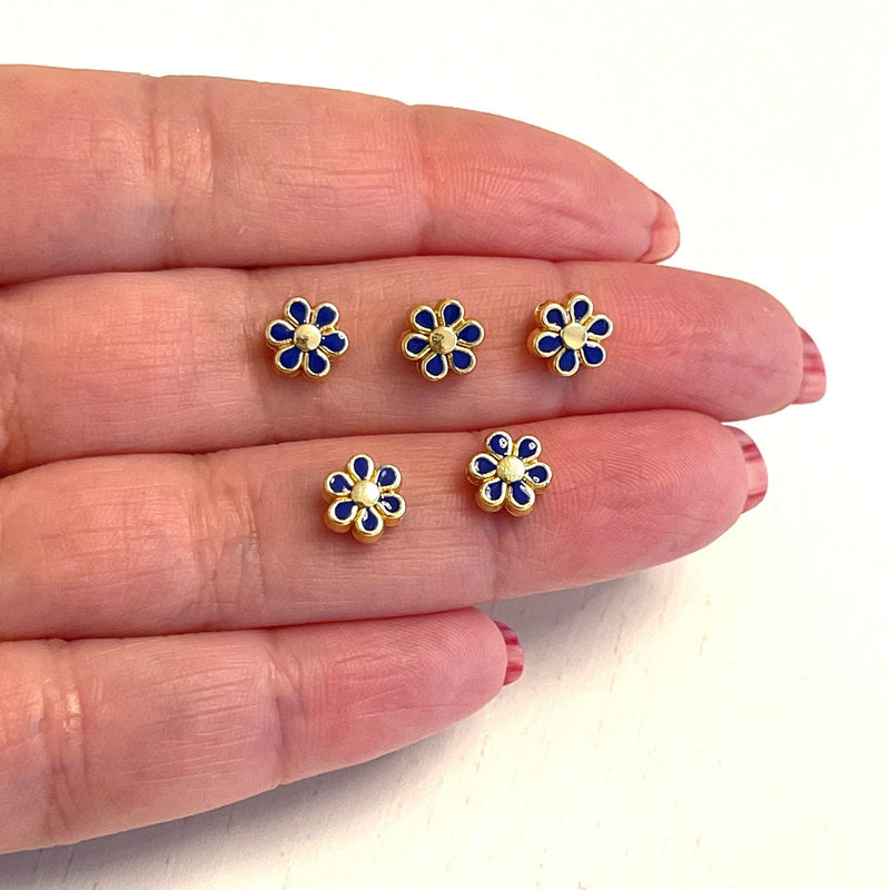 24Kt Gold Plated Double Side Navy Enamelled Daisy Charms, 5 pcs in a pack