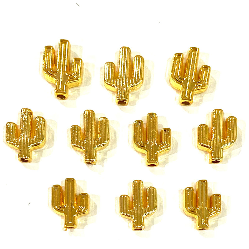 24Kt Shiny Gold Plated Cactus Spacers, 10Pcs in a Pack