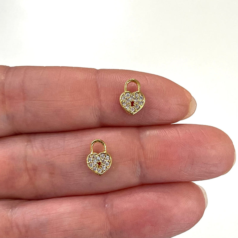 24Kt Gold Plated CZ Micro Paved Heart Charms, 2 pcs in a pack