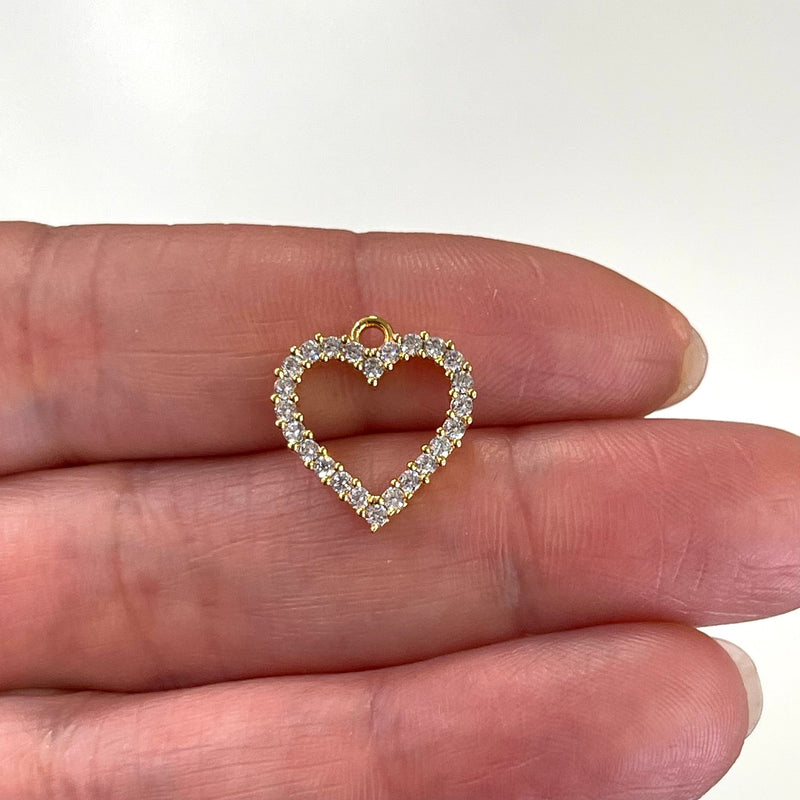 24Kt Gold Plated CZ Micro Paved Heart Charm