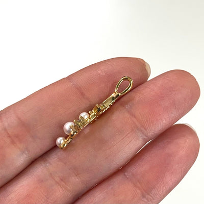 24Kt Gold Plated CZ Micro Paved Crescent With Star&Pearls Charm