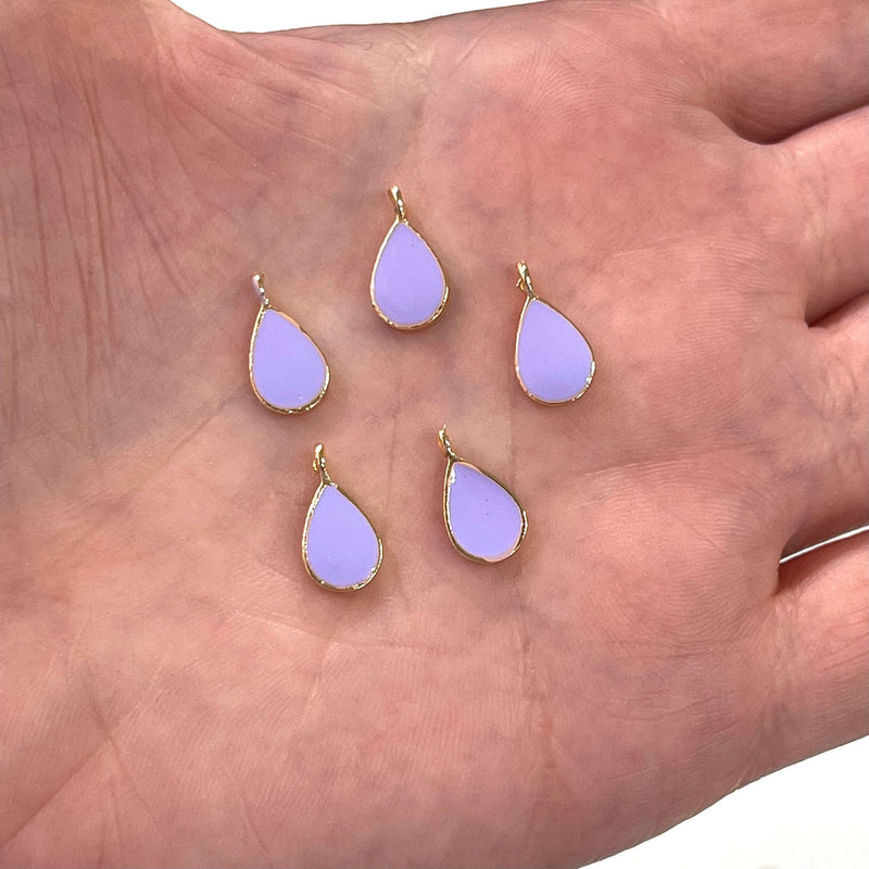 24Kt Gold Plated Lilac Enamelled Drop Charms, 5 pcs in a Pack