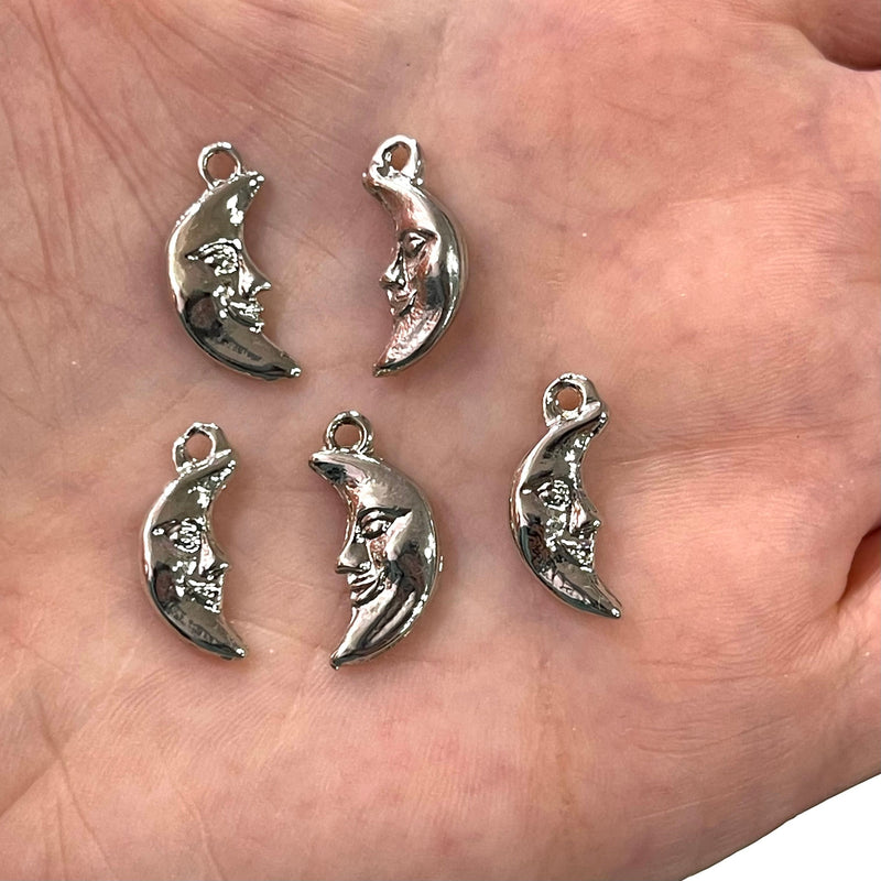 Rhodium Plated Crescent Charms, 5 pcs in a pack