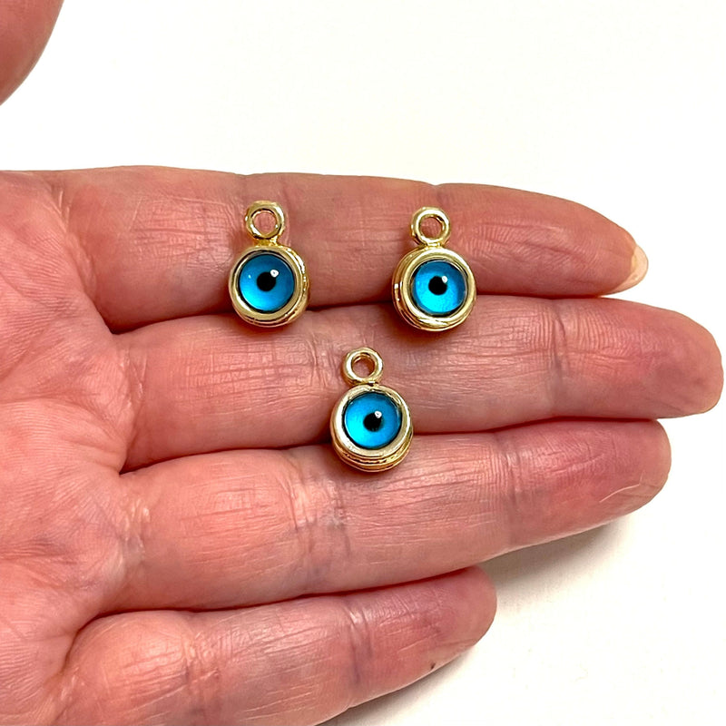 24Kt Gold Plated Double-Sided Evil Eye Charms, 3 pcs in a pack