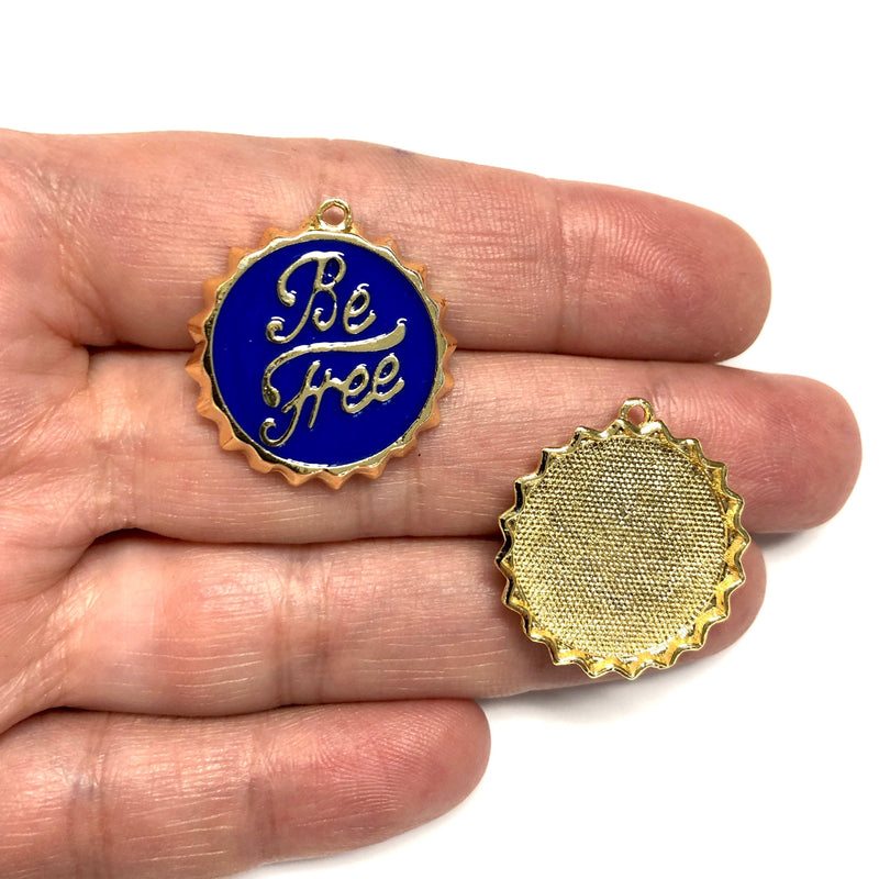 24Kt Gold Plated Navy Enamelled Be Free Charm, Gold Be Free Pendant