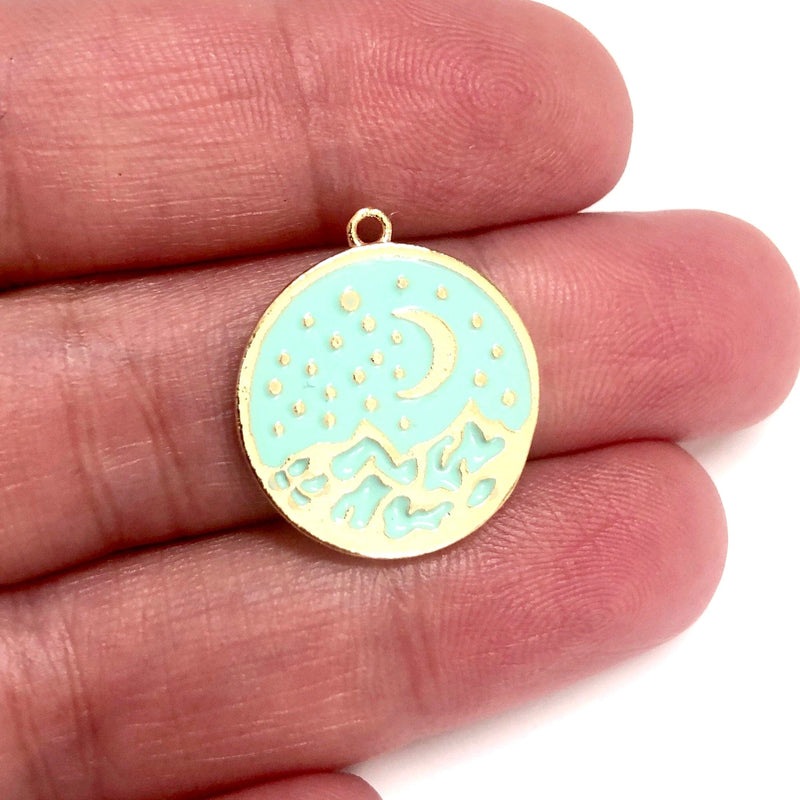 24Kt Gold Plated Mint Enamelled Moon& Stars Pendant