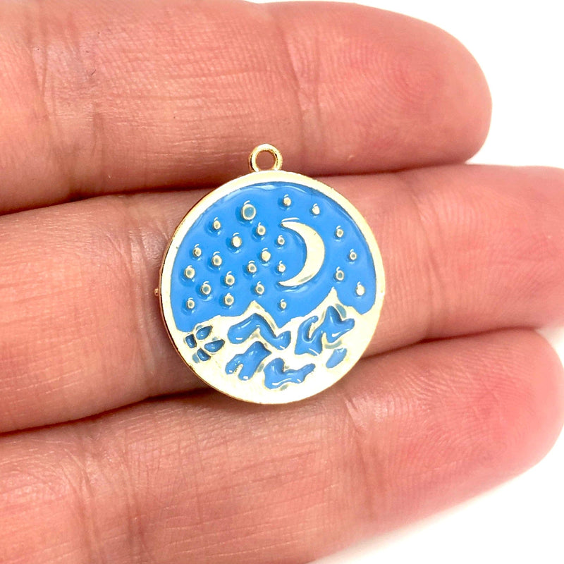 24Kt Gold Plated Blue Enamelled Moon& Stars Pendant