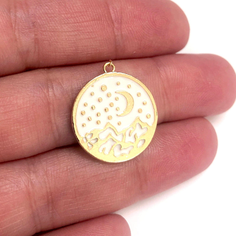 24Kt Gold Plated White Enamelled Moon& Stars Pendant