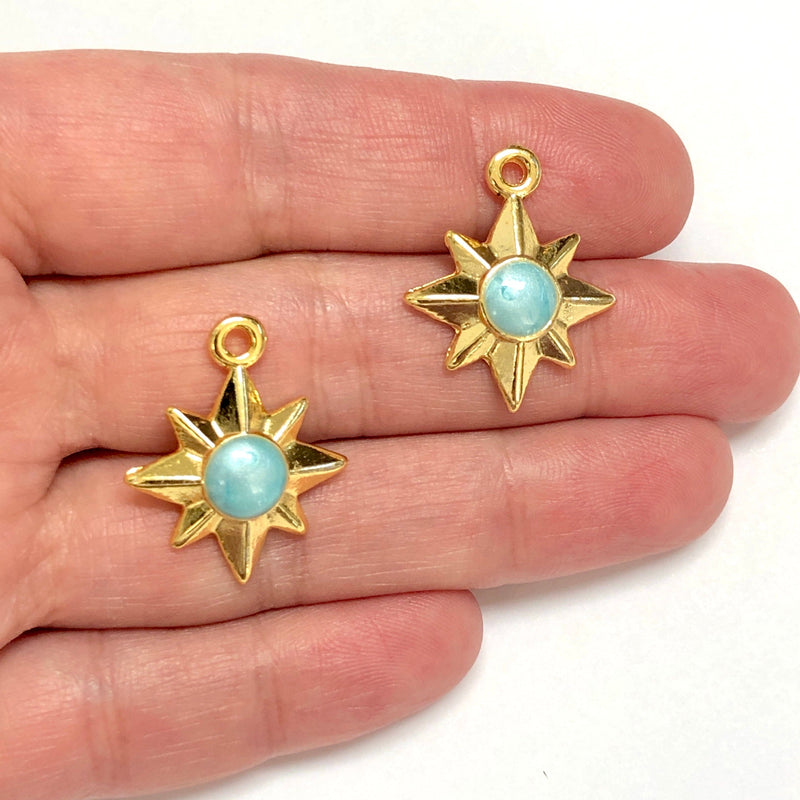 24Kt Gold Plated Enamelled North Star Charms, 2 pcs in a pack