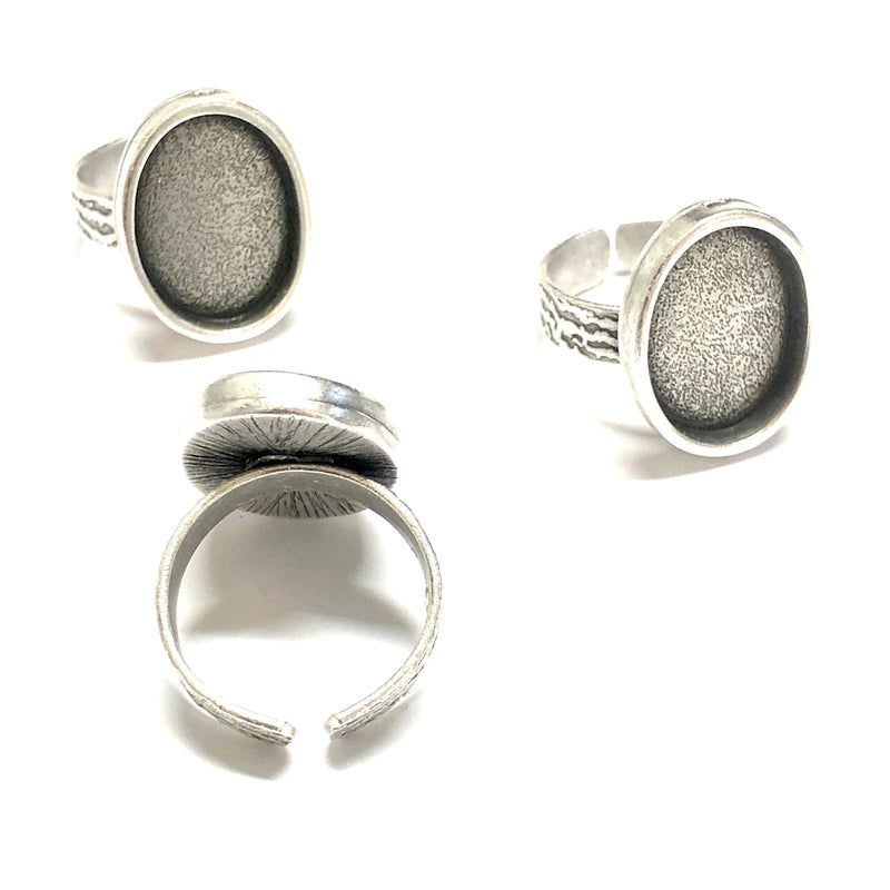 Silver Ring Setting, Antique Silver Plated Brass Adjustable Ring Blank, Adjustable Ring Bezel