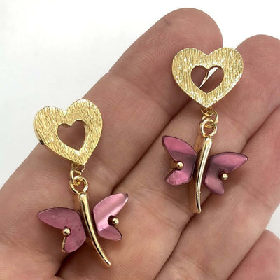 24Kt Gold Plated Brass Heart Stud Earrings, 2 pcs in a pack,