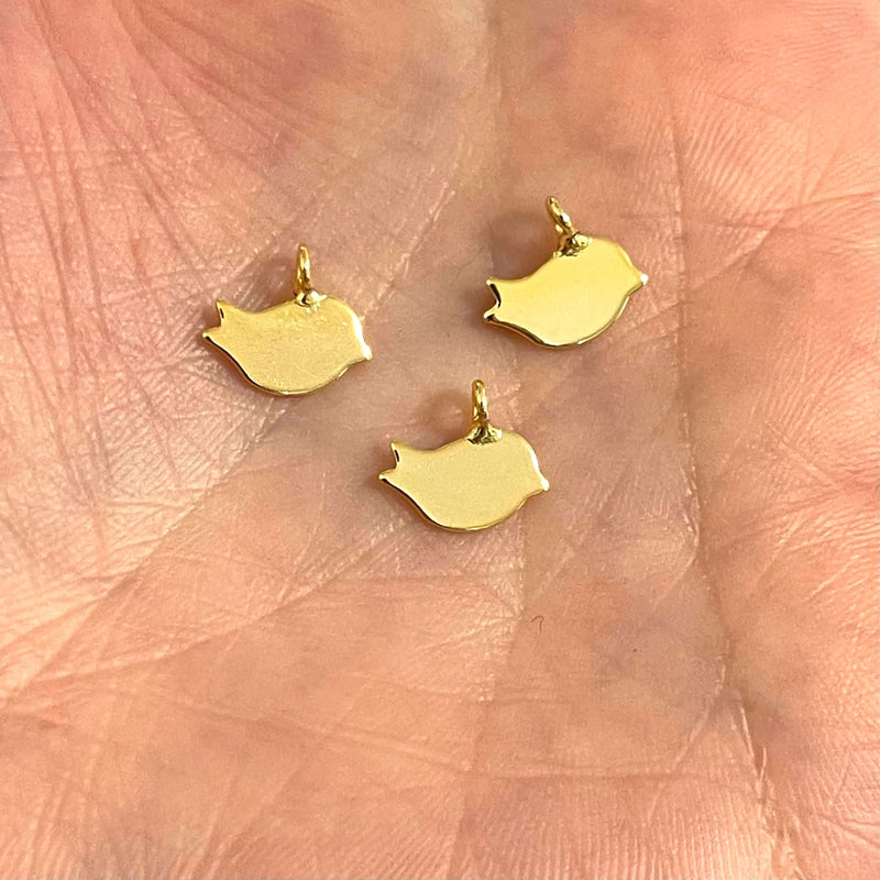 24Kt Shiny Gold Plated Bird Charms, 3 pcs in a pack