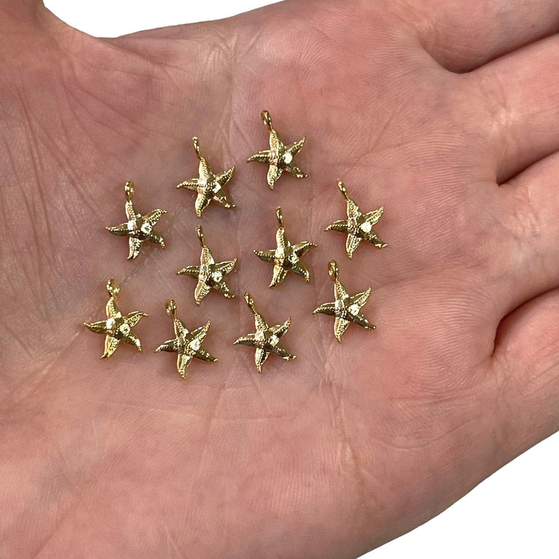 24Kt Gold Plated Starfish Charms, 10 pcs in pack