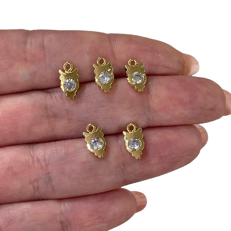 24Kt Shiny Gold Plated Owl with Cubic Zirconia Charms, 5 Pcs in a Pack