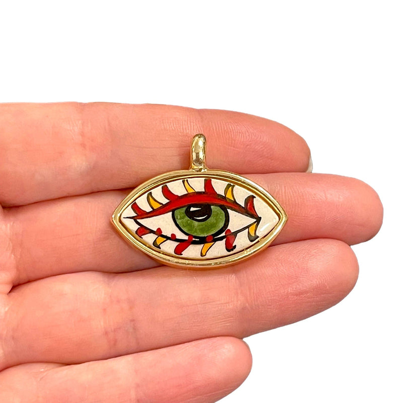 24Kt Gold Plated Hand Made&Paint Ceramic Eye Pendant