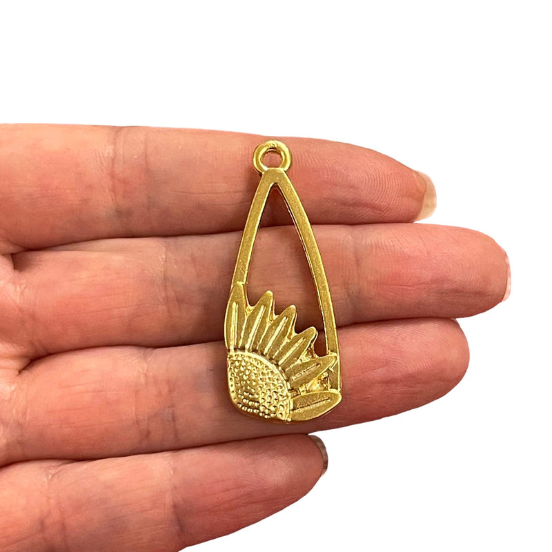 24Kt Matte Gold Plated Sunflower Charm, Gold Sunflower Charm