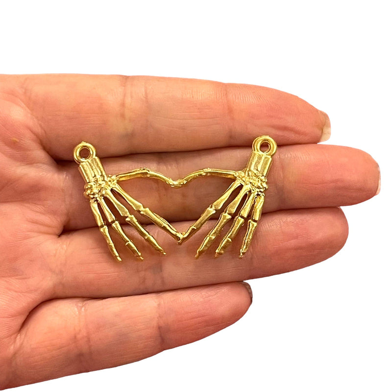 24Kt Matte Gold Plated Skeleton Hands Connector Charm