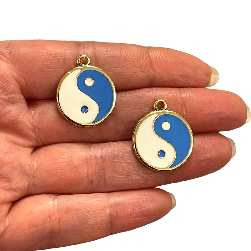 24Kt Gold Plated Enamelled Yin Yang Charms, 2 Pcs in a pack