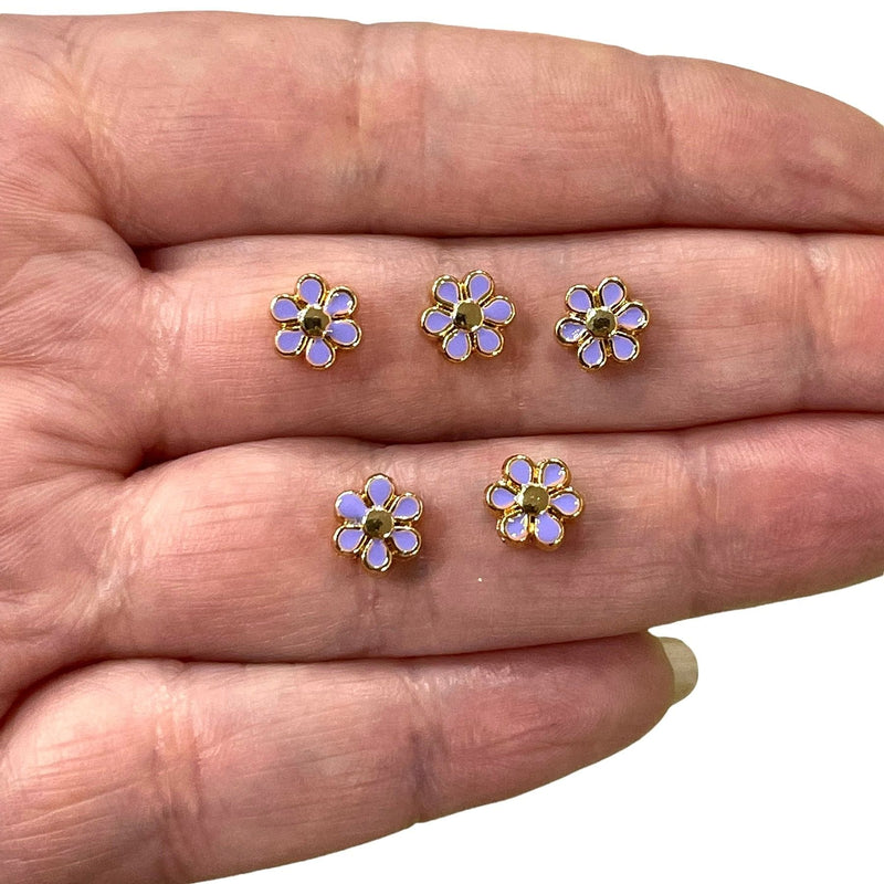 Charms marguerites émaillées lilas double face plaqué or 24 carats, 5 pièces dans un paquet