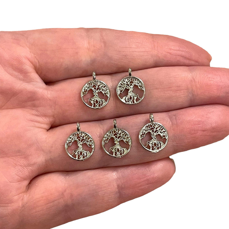 Rhodium Plated Tree  Of Life Charms, 5 pcs in a pack