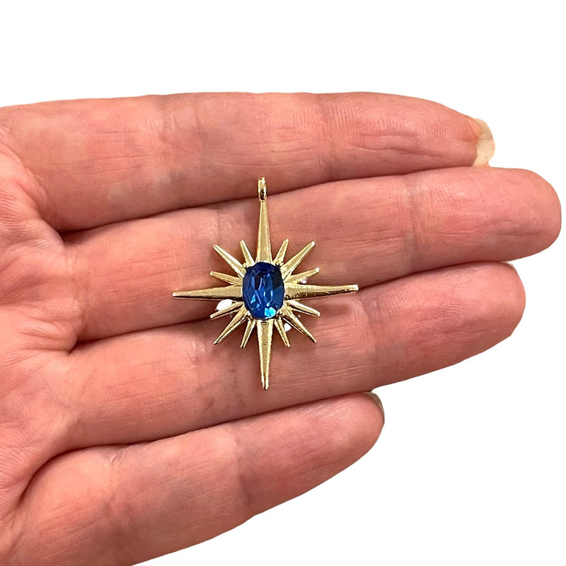 24Kt Gold Plated North Star Charm With Swarovski Lt. Sapphire Crystal