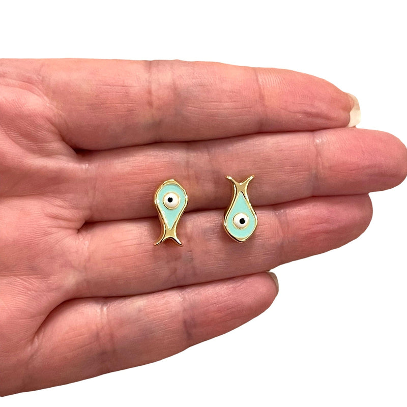 24Kt Gold Plated Mint Enamelled Fish Charms, 2 Pcs in a pack