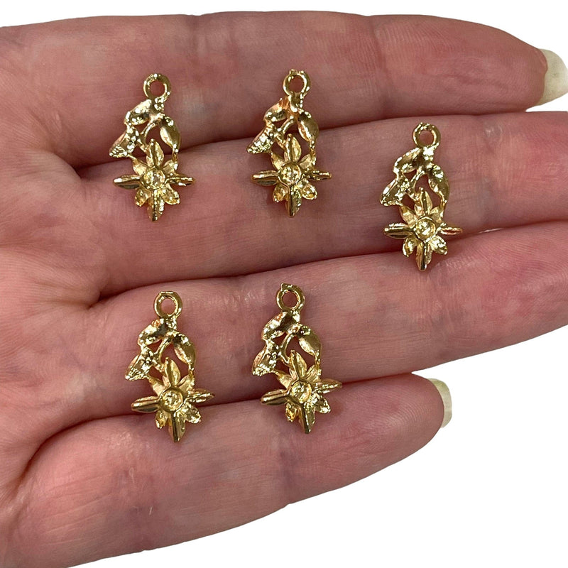 24Kt Gold Plated Flower Charms, 5 pcs in a pack