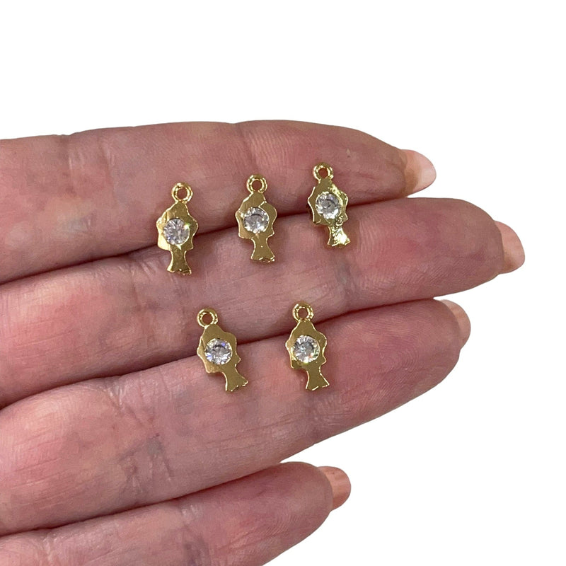 24Kt Shiny Gold Plated Fish with Cubic Zirconia Charms, 5 Pcs in a Pack