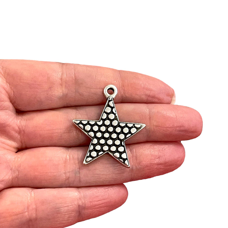 Antique Silver Plated StarPendants, Silver Star Pendants, 2 pcs in a pack